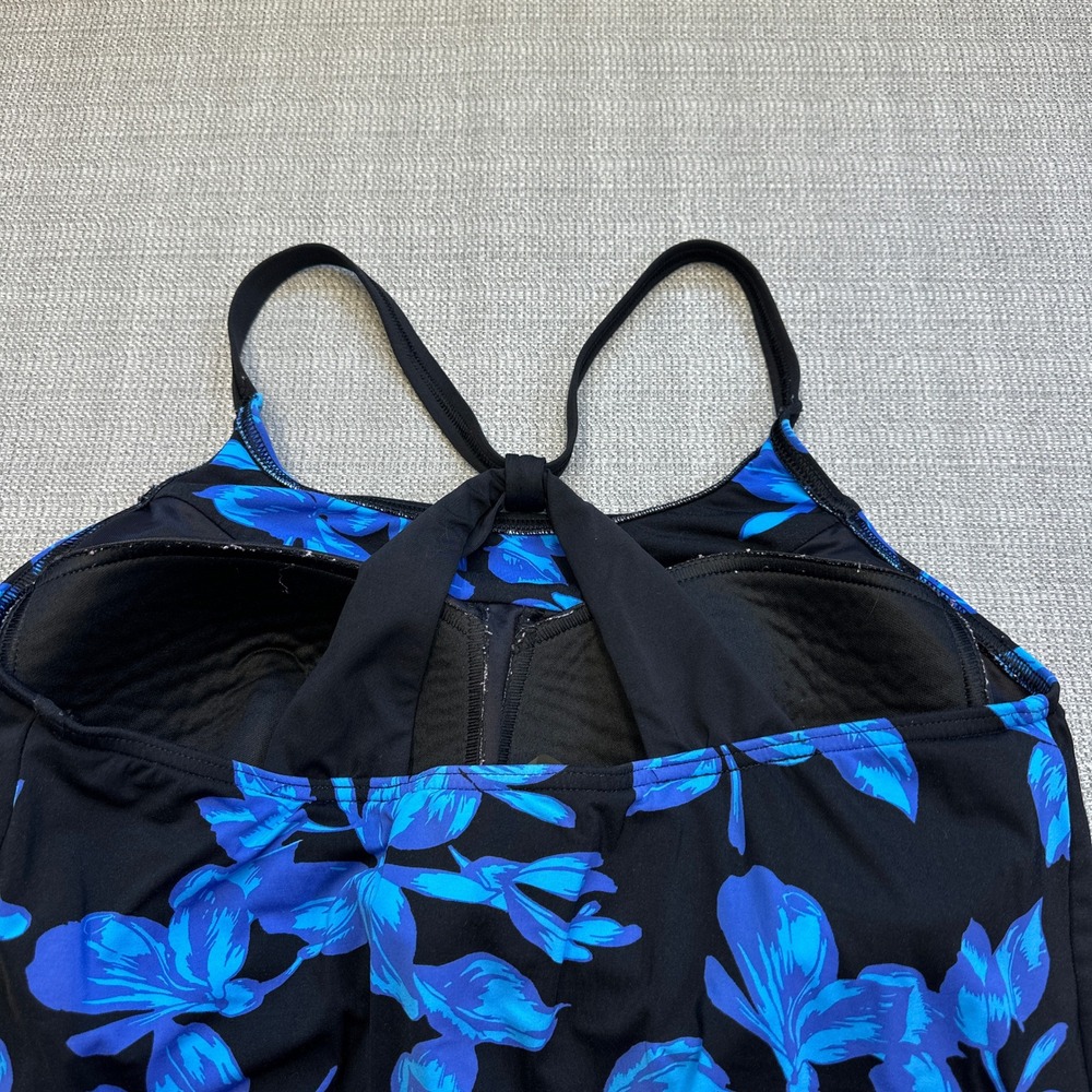 Lands End Tankini Top 8DDD Black Blue Floral Swim Top Built-In Bra Swimsuit‎ - Picture 4 of 9